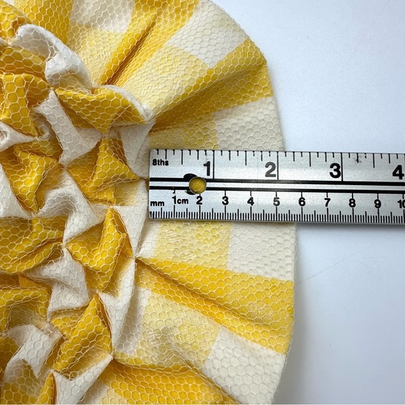 60s Vintage Gingham smocked mesh womens Sunhat yellow white Packable stretch fit - Picture 11 of 11